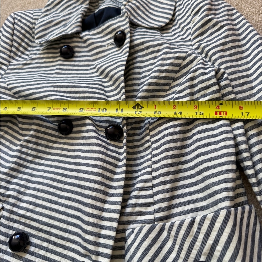 Topshop Striped Trench Coat Navy White Double Breasted Size 8 - Picture 8 of 12